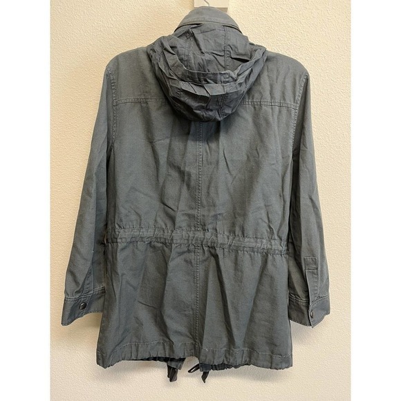 Leith Utility Olive Green Jacket Sz Small Full Zip Snap Closure Hidden Hoodie - Picture 9 of 10
